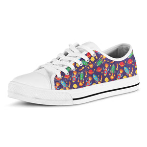 Space Rockets Pattern Print White Low Top Sneakers