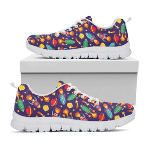 Space Rockets Pattern Print White Running Shoes
