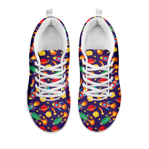 Space Rockets Pattern Print White Running Shoes