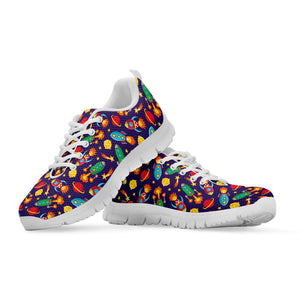 Space Rockets Pattern Print White Running Shoes