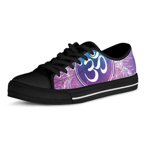 Spiritual Om Mandala Print Black Low Top Sneakers