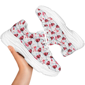 Splash Wine Pattern Print White Chunky Shoes
