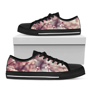 Spring Cherry Blossom Print Black Low Top Sneakers
