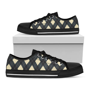 Spruce Blue And Beige Argyle Print Black Low Top Sneakers