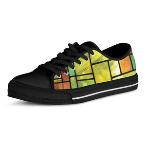 Square Stained Glass Mosaic Print Black Low Top Sneakers