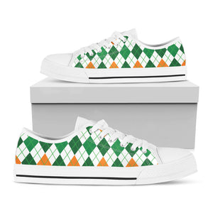 St Patrick's Day Argyle Pattern Print White Low Top Sneakers