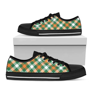 St. Patrick's Day Plaid Pattern Print Black Low Top Sneakers