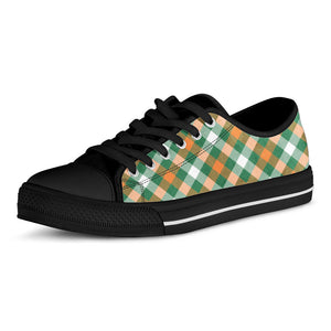 St. Patrick's Day Plaid Pattern Print Black Low Top Sneakers