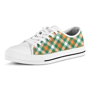 St. Patrick's Day Plaid Pattern Print White Low Top Sneakers
