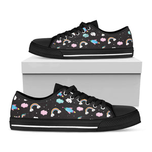 Star Space Unicorn Pattern Print Black Low Top Sneakers