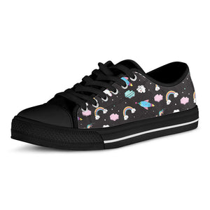 Star Space Unicorn Pattern Print Black Low Top Sneakers