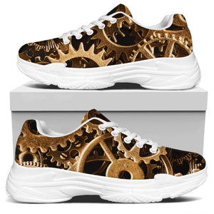 Steampunk Brass Cogs And Gears Print White Chunky Shoes