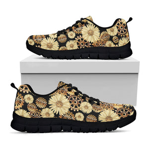 Steampunk Chamomile Pattern Print Black Running Shoes