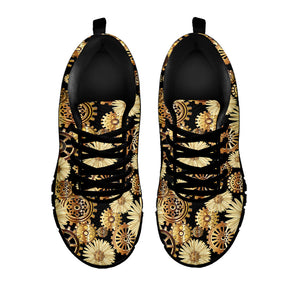 Steampunk Chamomile Pattern Print Black Running Shoes