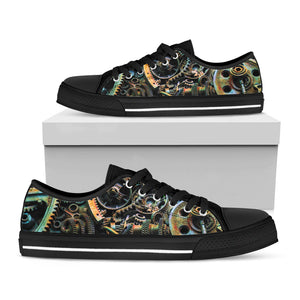 Steampunk Cogs And Gears Print Black Low Top Sneakers