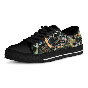 Steampunk Cogs And Gears Print Black Low Top Sneakers