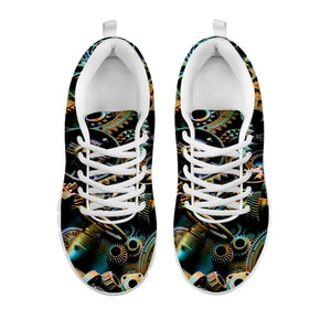 Steampunk Cogs And Gears Print White Running Shoes