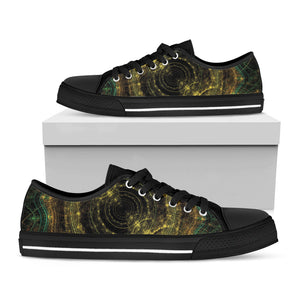 Steampunk Fractal Print Black Low Top Sneakers