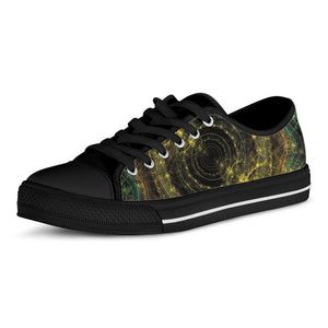 Steampunk Fractal Print Black Low Top Sneakers