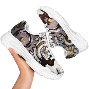 Steampunk Gears And Cogs Print White Chunky Shoes