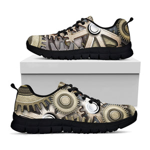 Steampunk Metallic Gears Print Black Running Shoes