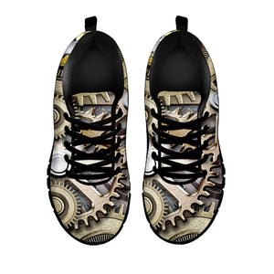 Steampunk Metallic Gears Print Black Running Shoes