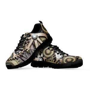 Steampunk Metallic Gears Print Black Running Shoes