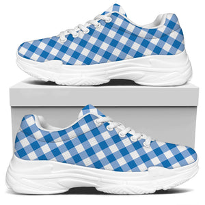 Steel Blue And White Gingham Print White Chunky Shoes