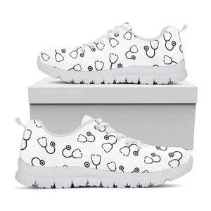 Stethoscope Sign Pattern Print White Running Shoes
