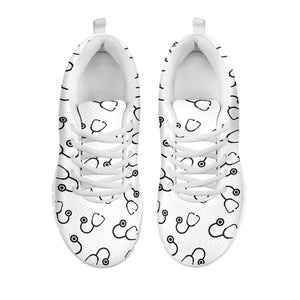 Stethoscope Sign Pattern Print White Running Shoes