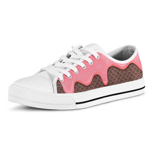 Strawberry Ice Cream Melted Print White Low Top Sneakers