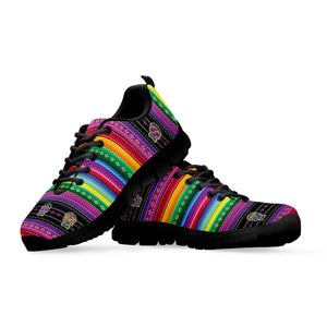Sugar Skull Mexican Serape Pattern Print Black Running Shoes