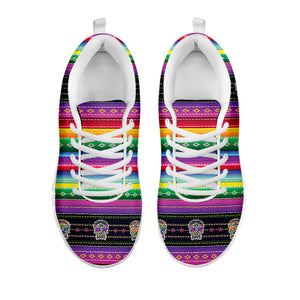 Sugar Skull Mexican Serape Pattern Print White Running Shoes