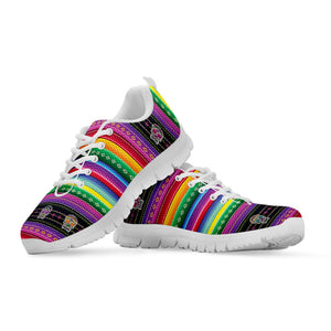 Sugar Skull Mexican Serape Pattern Print White Running Shoes