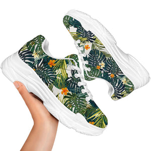 Summer Hawaiian Leaves Pattern Print White Chunky Shoes
