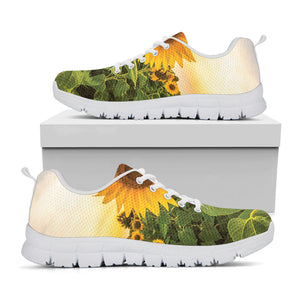 Sunflower Landscape Print White Running Shoes