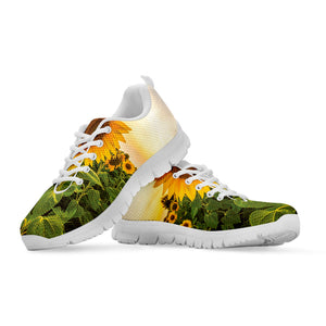 Sunflower Landscape Print White Running Shoes