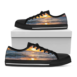 Sunrise Wave Print Black Low Top Sneakers
