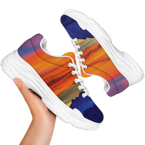 Sunset Mountain Print White Chunky Shoes