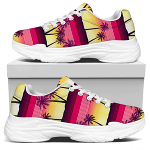 Sunset Palm Tree Pattern Print White Chunky Shoes