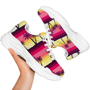 Sunset Palm Tree Pattern Print White Chunky Shoes