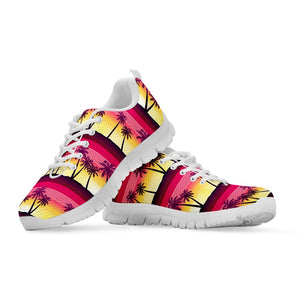 Sunset Palm Tree Pattern Print White Running Shoes