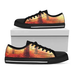 Sunshine Autumn Tree Print Black Low Top Sneakers