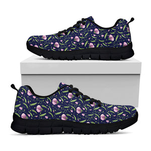 Sweet Pea Floral Pattern Print Black Running Shoes