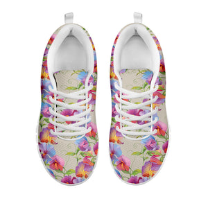 Sweet Pea Flower Pattern Print White Running Shoes