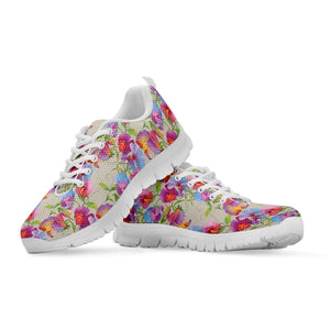 Sweet Pea Flower Pattern Print White Running Shoes
