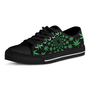 Swirl Cannabis Leaf Print Black Low Top Sneakers