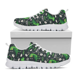 T-Rex And Dino Fossil Pattern Print White Running Shoes