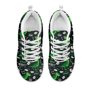 T-Rex And Dino Fossil Pattern Print White Running Shoes