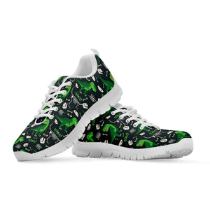 T-Rex And Dino Fossil Pattern Print White Running Shoes